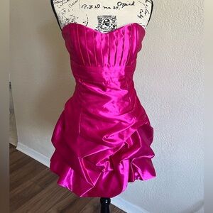 Vintage 90s Gunne Sax McClintock Pink Satin Tiered Bubble Mini Prom Dress